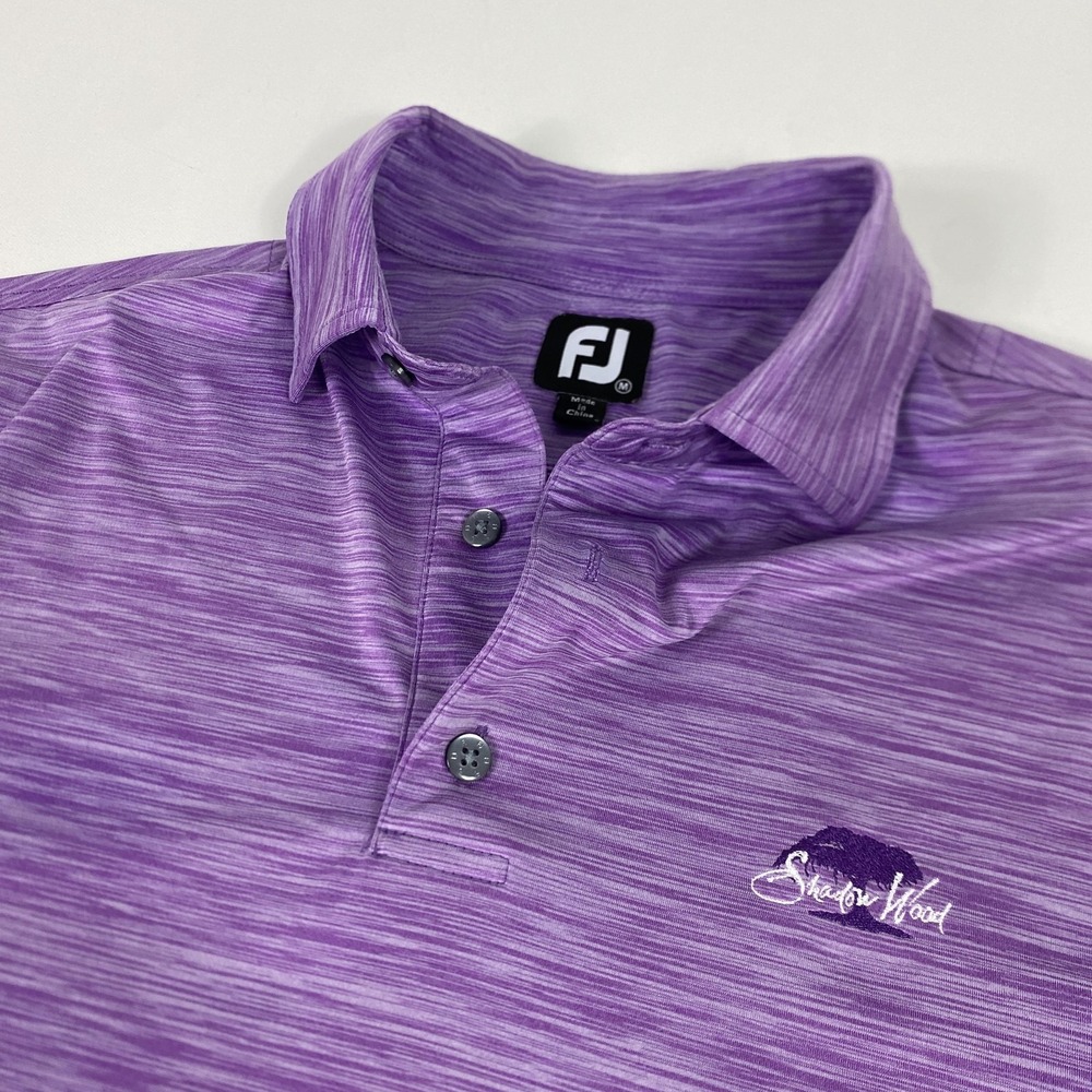 FootJoy Polo Shirt Mens Medium Purple Stripe Golf Short Sleeve Shadow Wood